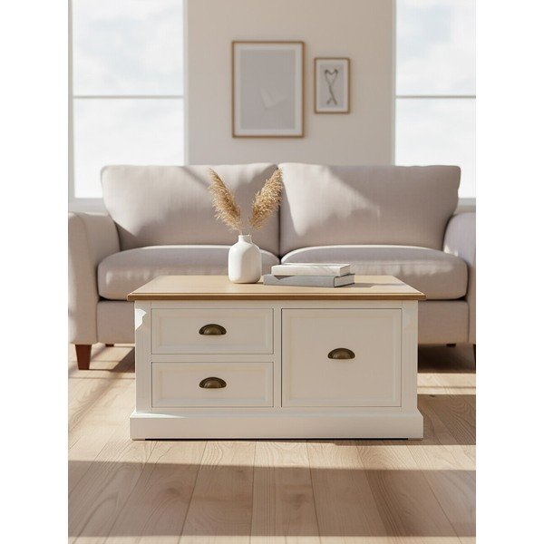 Fehér dohányzóasztal fenyőfa dekorral 90x90 cm Hardwick – Premier Housewares-image-4