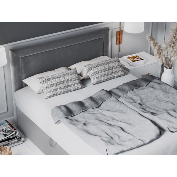 Szürke boxspring ágy tárolóhellyel 200x200 cm Yucca – Mazzini Beds-image-1