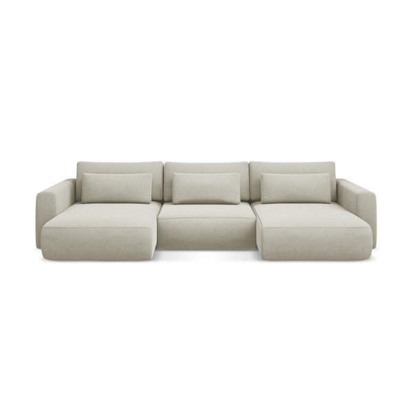 Bézs kinyitható-tárolóhelyes (U alakú) sarokkanapé Kapua – Makamii