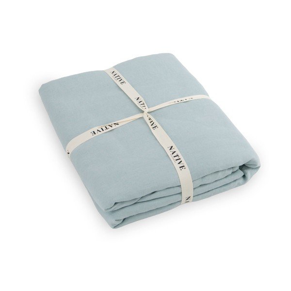 Világoskék kétszemélyes len ágyneműhuzat 200x200 cm Aqua – Native Natural-image-3