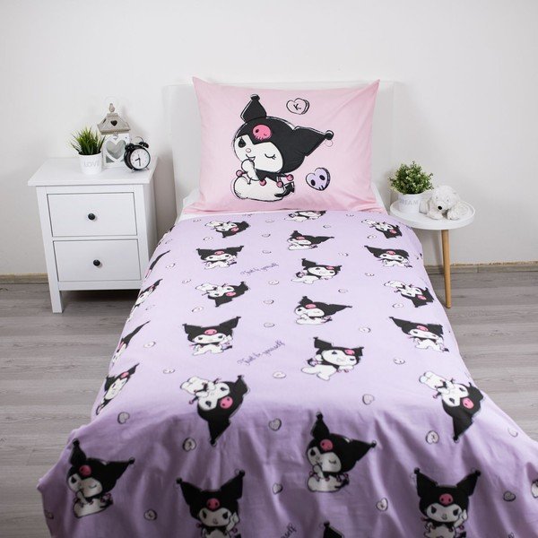 Rózsaszín egyszemélyes pamut gyerek ágyneműhuzat 140x200 cm Hello Kitty "Kuromi" – Jerry Fabrics-image-2