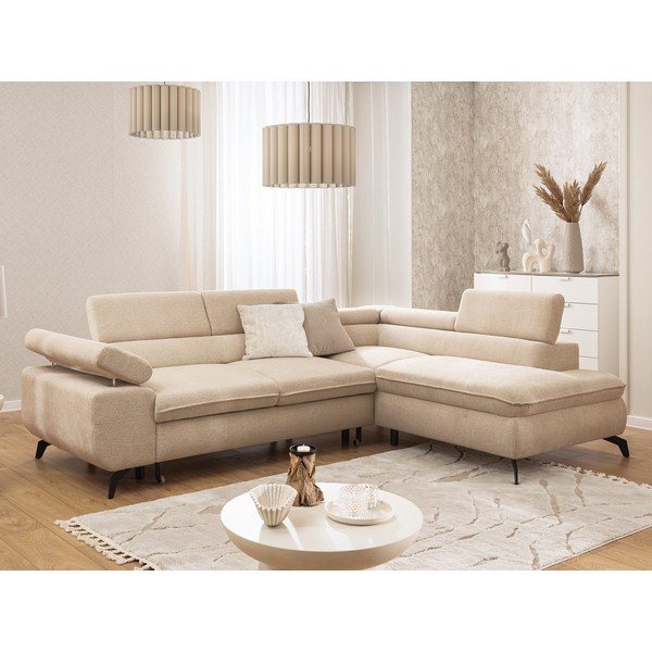 Bézs zsenília sarokkanapé (jobb oldali-L alakú) Marbeya  – Ropez-image-1