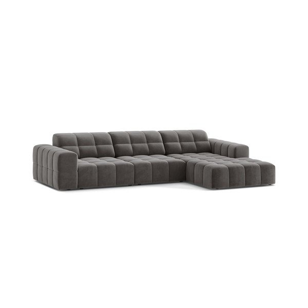 Szürke bársony sarokkanapé (jobb oldali-heverő résszel) Chicago – Cosmopolitan Design-image-1