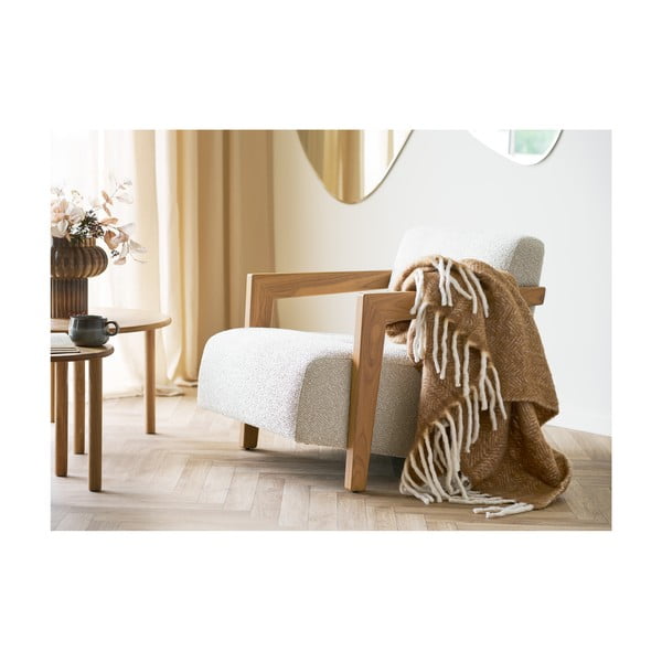 Világosbarna gyapjúkeverék takaró 130x170 cm Carmel – House Nordic-image-1