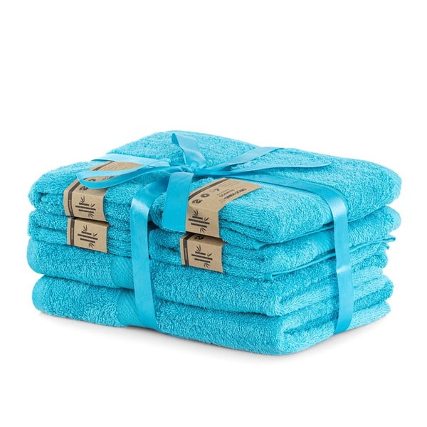 Kék frottír bambuszkeverék törölköző és fürdőlepedő készlet 6 db-os Bamby – DecoKing-image-1