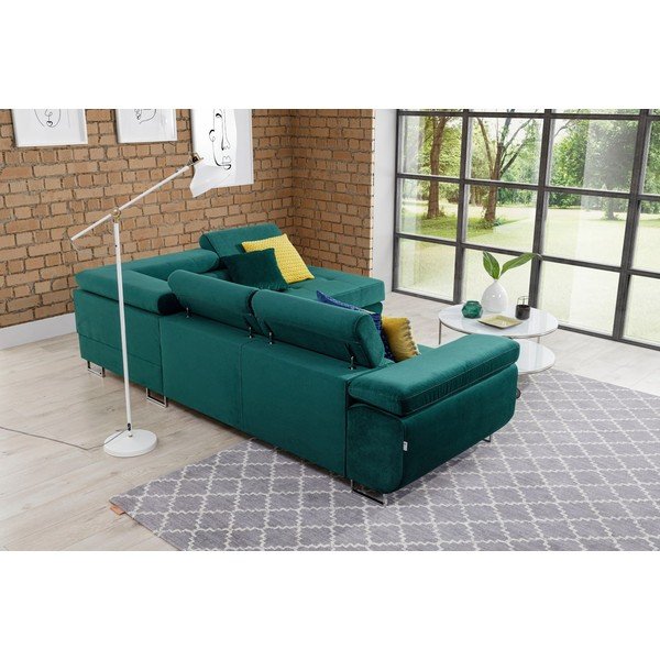 Zöld bársony kinyitható-tárolóhelyes sarokkanapé (jobb oldali-L alakú) Anton – ELTAP-image-4