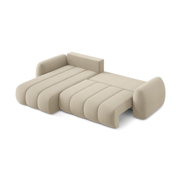 Világosbarna buklé kinyitható-tárolóhelyes sarokkanapé (bal oldali-heverő résszel) Pele – Makamii-image-4