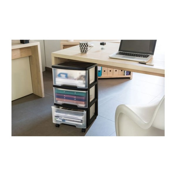 Fekete-átlátszó műanyag gurulós polcos állvány 37x61 cm – Curver-image-3