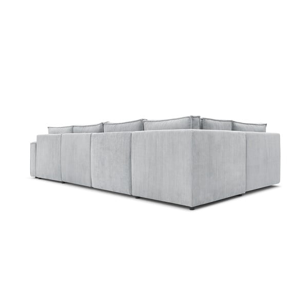 Világosszürke kordbársony sarokkanapé (bal oldali-"U" alakú) Nihad modular – Bobochic Paris-image-4