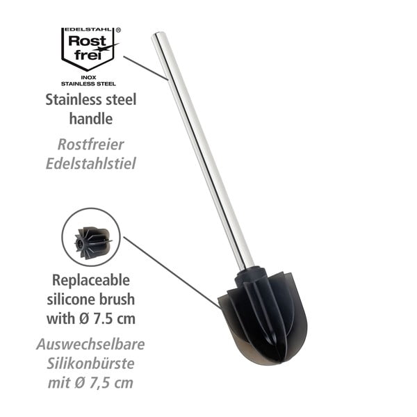 Fekete szilikon wc-kefe fém tartóval - Wenko-image-2