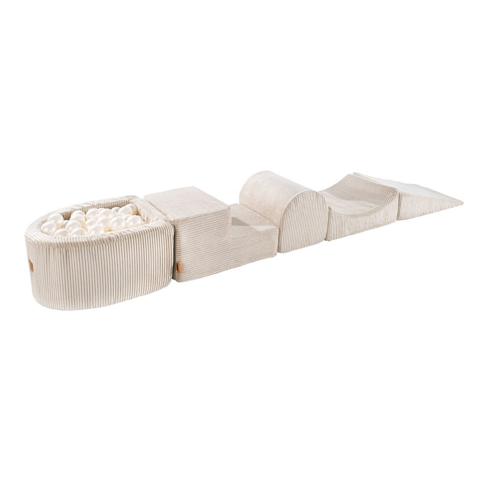 Krémszínű kordbársony habszivacs játszótér 5 db-os magasság 30 cm 250x45 cm Montessori – Meowbaby