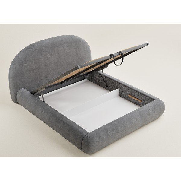 Szürke kárpitozott ágyneműtartós franciaágy ágyráccsal 140x200 cm Maumere – Maison de Rêve-image-1