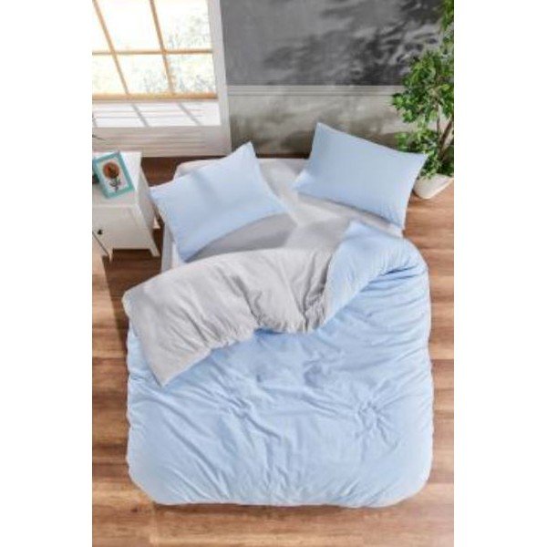 Kék-szürke kétszemélyes hosszabbított négyrészes renforcé pamut ágyneműhuzat lepedővel 200x220 cm – Mila Home