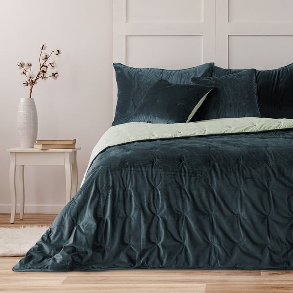 Daisy sötétzöld bársony ágytakaró kétszemélyes ágyhoz, 220 x 200 cm - DecoKing