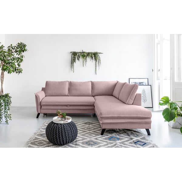 Charming Charlie L púderrózsaszín kinyitható sarokkanapé, jobb oldali - Miuform-image-1