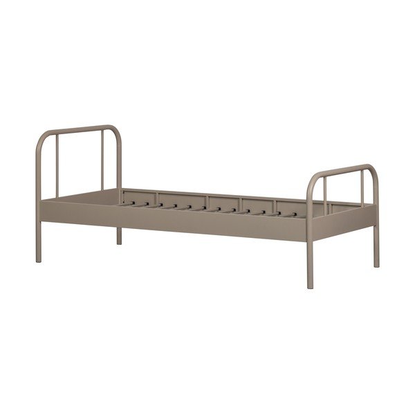 Bézs fém egyszemélyes ágy ágyráccsal 90x200 cm Mata – WOOOD-image-3