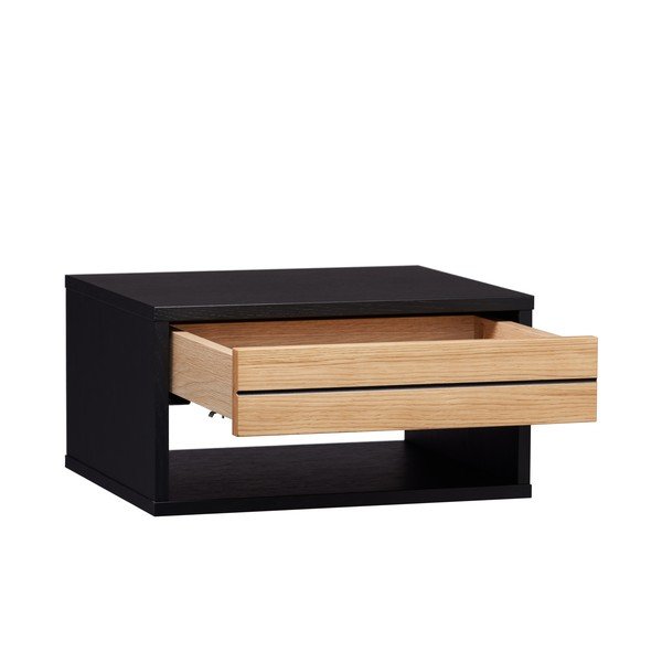 Fekete-natúr színű függő éjjeliszekrény tölgyfa dekorral Stripe – Woodman-image-1