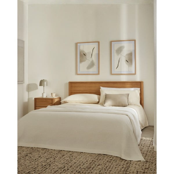 Natúr színű tölgyfa franciaágy ágyráccsal 180x200 cm Lenon – Kave Home-image-1