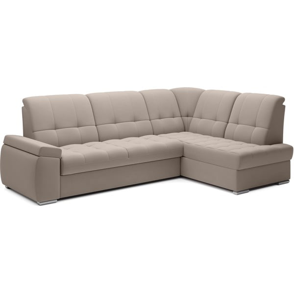 Bézs bársony kinyitható-tárolóhelyes sarokkanapé (jobb oldali-L alakú) Sado – ELTAP-image-2