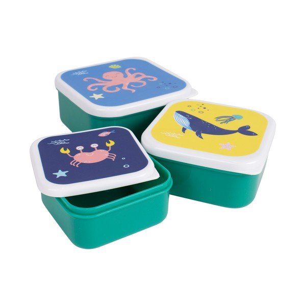 Zöld műanyag gyerek uzsonnás doboz szett 3 db-os Ocean – Ladelle