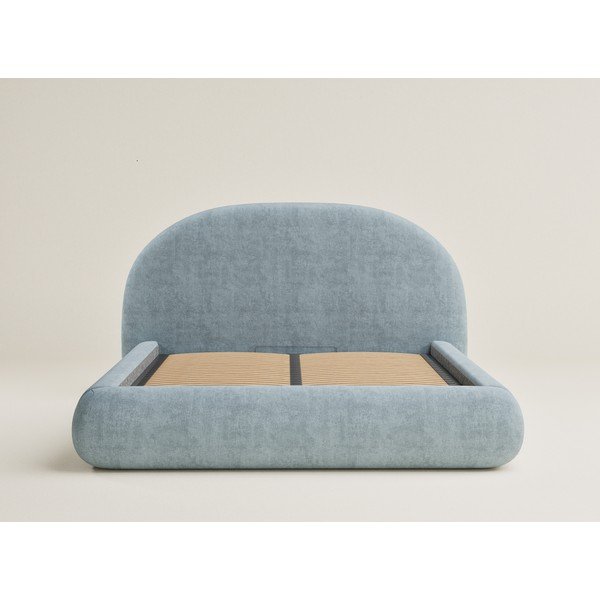 Világoskék kárpitozott ágyneműtartós franciaágy ágyráccsal 140x200 cm Maumere – Maison de Rêve-image-1