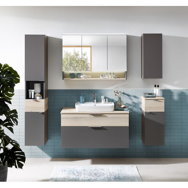 Szürke-natúr színű alacsony-fali fürdőszoba szekrény borovi fenyő dekorral 72x30 cm Quickset 394 – Pelipal-image-1