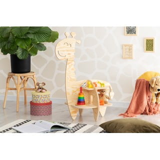 Természetes színű gyerek könyvespolc borovi fenyő dekorral 90x60 cm Giraffe - Adeko
