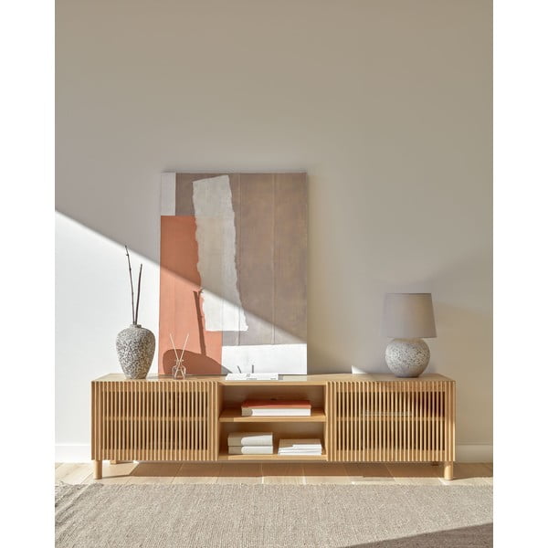 Natúr színű TV-állvány tölgyfa dekorral 180x50 cm Beyla – Kave Home-image-1