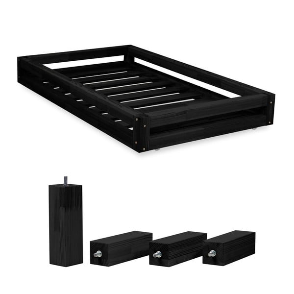 Fekete ágy alatti fiók és 4 db-os ágymagasító láb szett, 80 x 160 cm-es ágyhoz - Benlemi