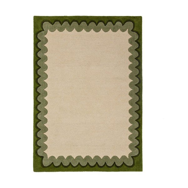 Zöld-natúr színű kézi szövésű gyapjú szőnyeg 140x200 cm Wiggle Wool – Flair Rugs