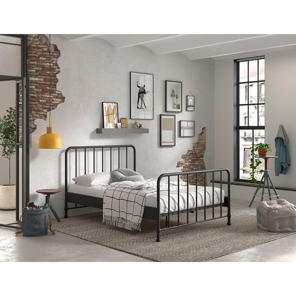 Fekete fém egyszemélyes ágy ágyráccsal 140x200 cm BRONXX – Vipack-image-1