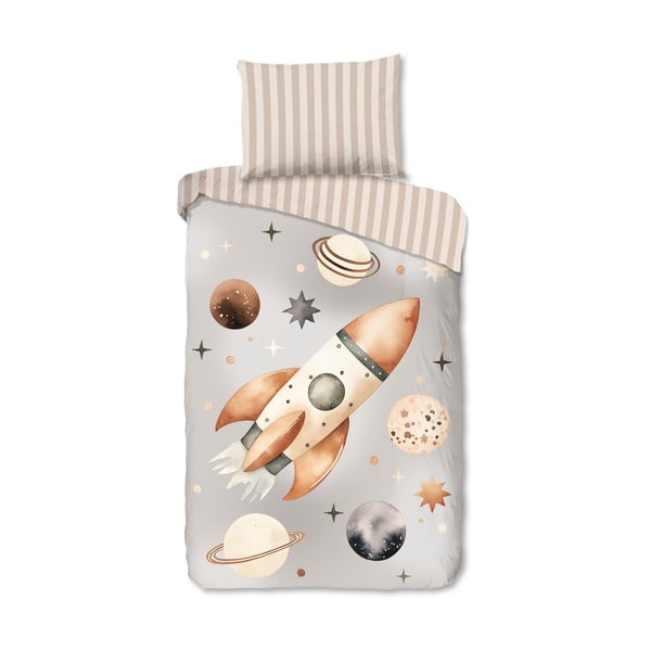 Szürkésbézs egyszemélyes pamut gyerek ágyneműhuzat 140x200 cm Explore – Good Morning