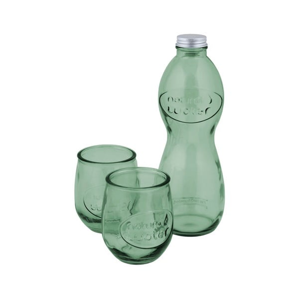 Water világoszöld palack és 2 pohár újrahasznosított üvegből - Ego Dekor