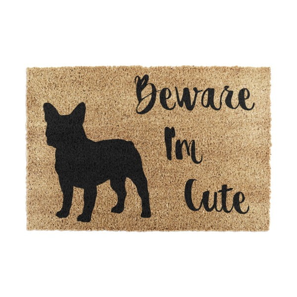 Kókuszrost lábtörlő 40x60 cm Beware I'm Cute French Bulldog – Artsy Doormats