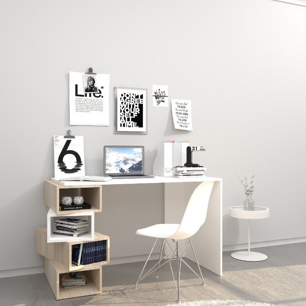 Damon fehér íróasztal világosbarna részletekkel, szélesség 120 cm-image-1