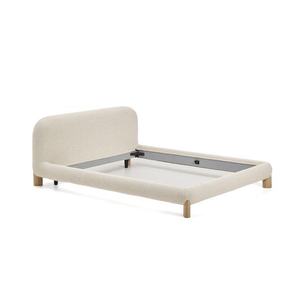 Bézs kárpitozott franciaágy ágyrács nélkül 180x200 cm Odina – Kave Home-image-2