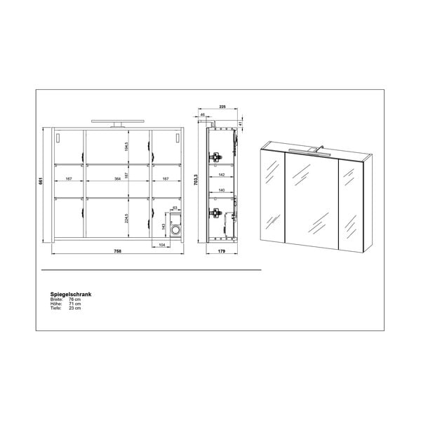Szürkésbézs fürdőszoba szekrény tükörrel 76x71 cm - Germania-image-2