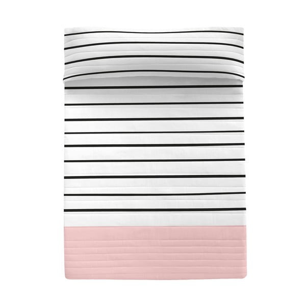 Fekete-fehér-rózsaszín pamut steppelt ágytakaró 240x260 cm Blush – Blanc