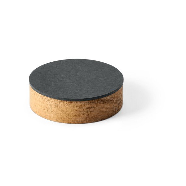Antracitszürke-natúr színű fedeles-dekoratív fa-öko bőr tárolódoboz ø 11x3,5 cm Circle Nupo – LIND DNA