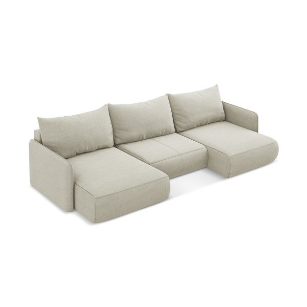 Krémszínű kinyitható-tárolóhelyes sarokkanapé Nanea – Makamii-image-3