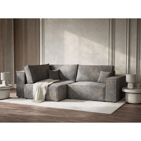 Szürke zsenília kinyitható-tárolóhelyes sarokkanapé (bal oldali-L alakú) Tonga – Maison de Rêve-image-4