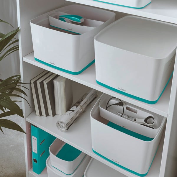 Office fehér-türkizkék fedeles tárolódoboz, térfogat 18 l - Leitz-image-1