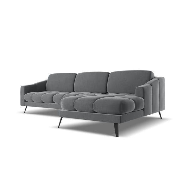 Szürke bársony sarokkanapé (jobb oldali) Nalu – Makamii-image-3