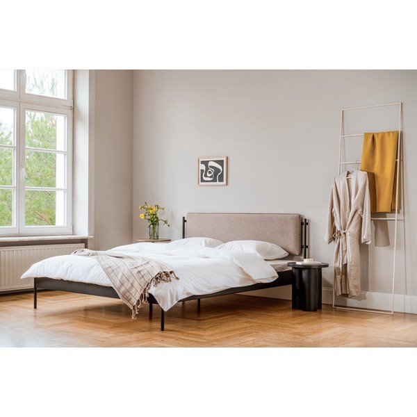 Fehér acél kárpitozott franciaágy ágyráccsal 160x200 cm Eton Basic – noo.ma-image-2