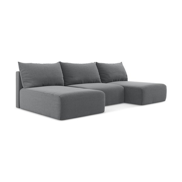 Szürke bársony kinyitható-tárolóhelyes (U alakú) sarokkanapé Kalena – Makamii-image-2