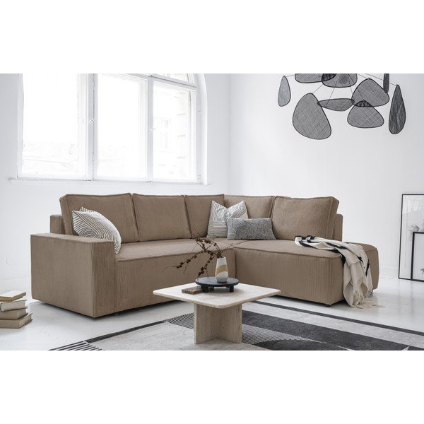 Bézs kordbársony kinyitható sarokkanapé (jobb oldali) Brave Dave – Miuform-image-3