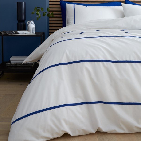 Fehér-kék egyszemélyes pamut ágyneműhuzat 135x200 cm Herringbone Trim Stripe – Content by Terence Conran-image-1