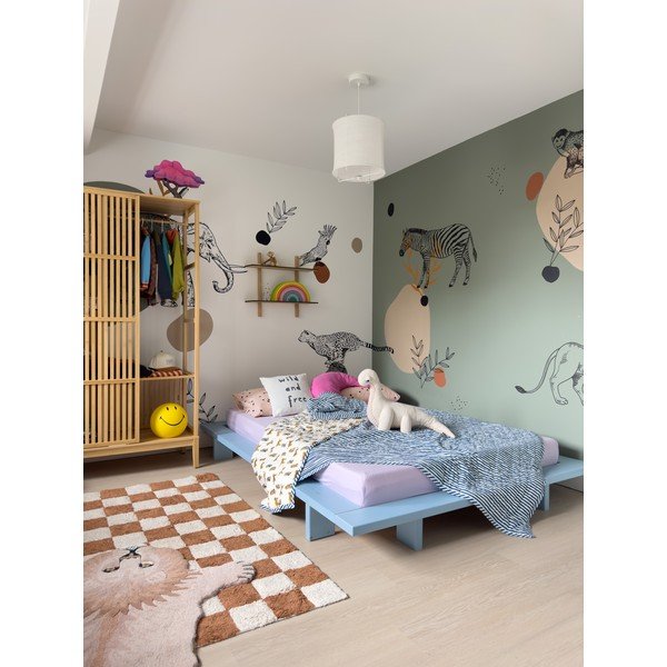 Világoskék borovi fenyő franciaágy ágyráccsal 140x200 cm Japan – Karup Design-image-4