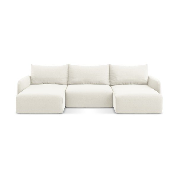 Krémszínű bársony kinyitható-tárolóhelyes (U alakú) sarokkanapé Kalena – Makamii