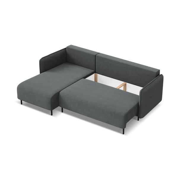 Sötétszürke kinyitható-tárolóhelyes sarokkanapé (bal oldali) Luana – Makamii-image-4